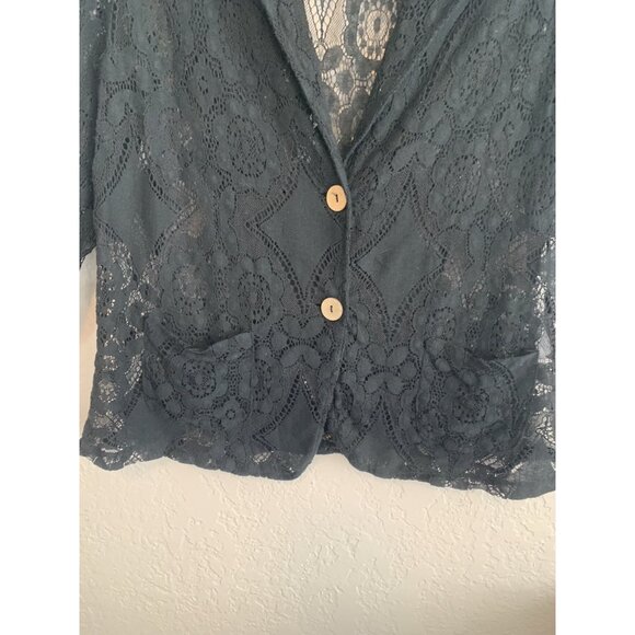 Piazza Del Tempio Made in Italy Black Crochet Lace Cropped Jacket Pockets M - Picture 3 of 6